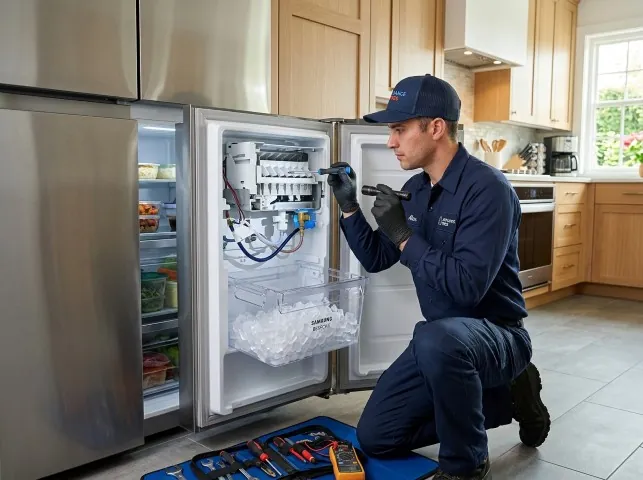 Appliance Repair Hero technician repairing a refrigerator ice maker in Allentown, PA